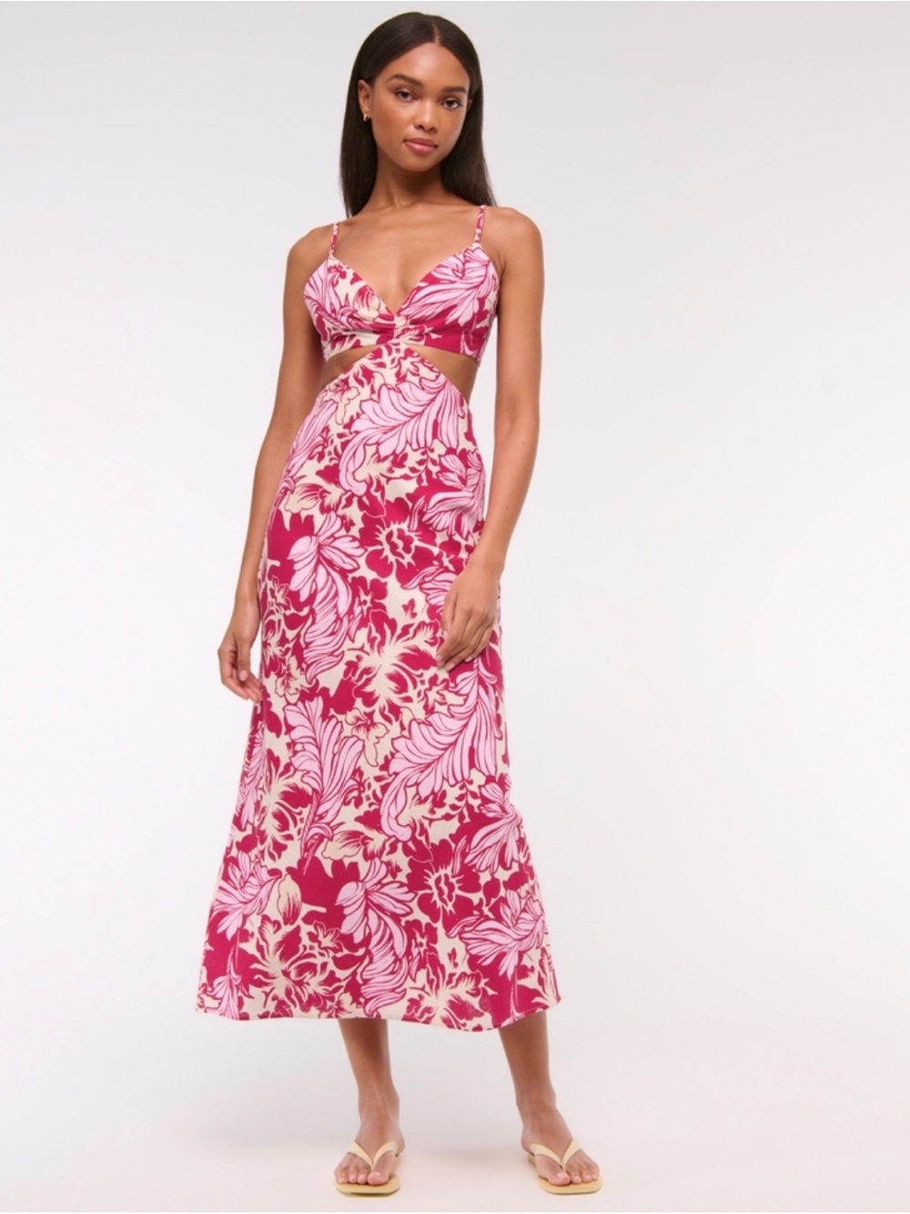 Abercrombie & Fitch Pink Floral Cutout Maxi Dress